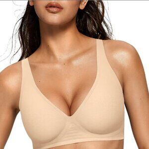 OEAK Womens Deep V Bras Wireless Comfortable Bra Supportive No Wire 3XL   (B69)